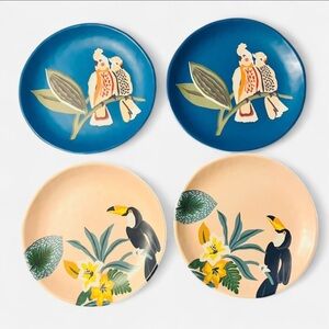 Opal House Melamine Dinner Plates Set of 2 Tropical Birds, Toucan Parrots Jungle